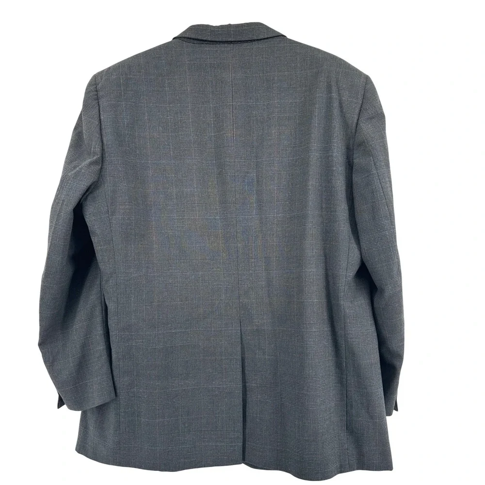 Blazer Suit Jacket Mens 48 Gray Glen Check Plaid Two Button Professional